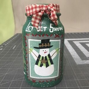 Giftco Top Hat Snowman Ceramic Jar Votive Candle Holder